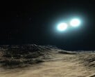 一幅描绘两颗中子星和一颗行星的艺术插图。