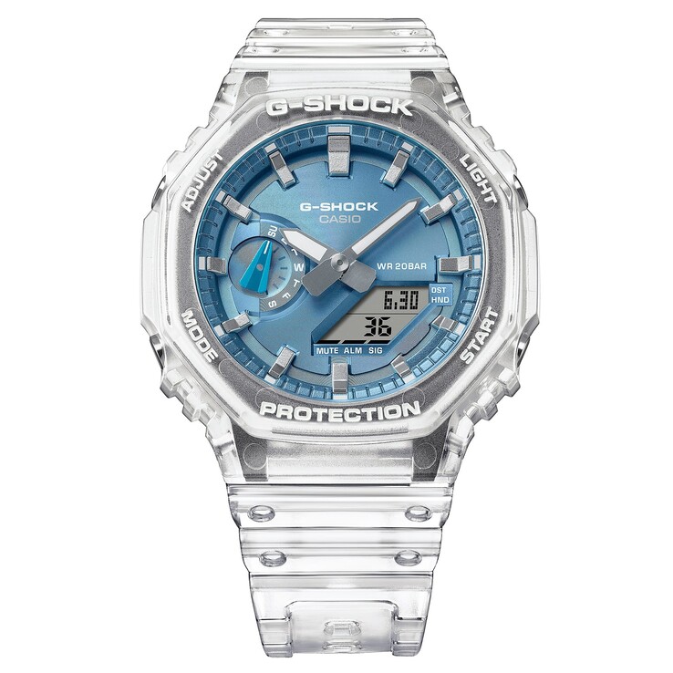 近距离观察卡西欧 GA-2100BM 三款新表。(图片来源：卡西欧）