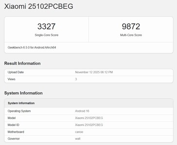 Geekbench 上的 POCO F8 Ultra