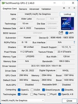 GPU-Z Iris Xe Graphics G7