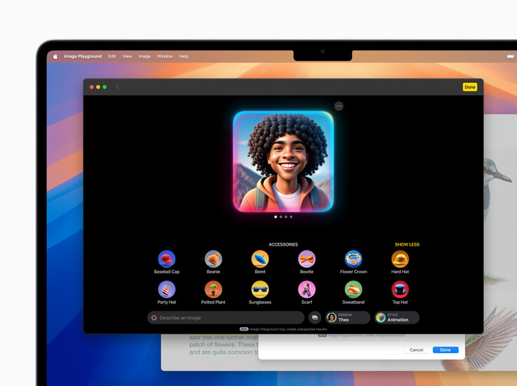Apple 声称 Image Playground 可以让人们从一系列概念中创造出 "有趣而独特的图像"。(图片来源： )Apple