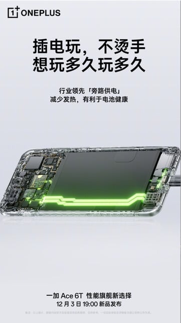 王牌 6T 还支持旁路充电，以保持电池的最佳健康状态。(图片来源：OnePlus）