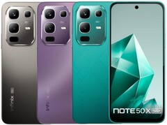 Infinix Note 50x 5G 有海洋绿、魔法紫和钛金灰三种配色（图片来源：Infinix）