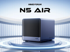 N5 Air 的起售价为 499 美元。图：NAS 的宣传图片，显示正面和其中一个侧面。(图片来源：Minisforum）