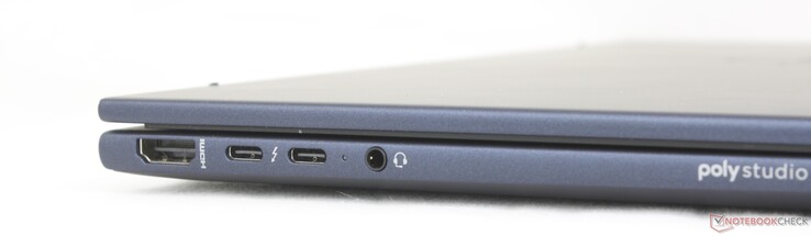 左：HDMI 2.1、2x USB-C 40 Gbps Thunderbolt 4 w/ Power Delivery + DisplayPort 2.1、3.5 毫米耳机