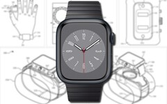 Apple 专利中的手表带有一个可拆卸的外壳，以增加功能。(图片来源：Apple (Watch Series 8)/USPTO - 已编辑)