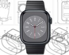 Apple 专利中的手表带有一个可拆卸的外壳，以增加功能。(图片来源：Apple (Watch Series 8)/USPTO - 已编辑)