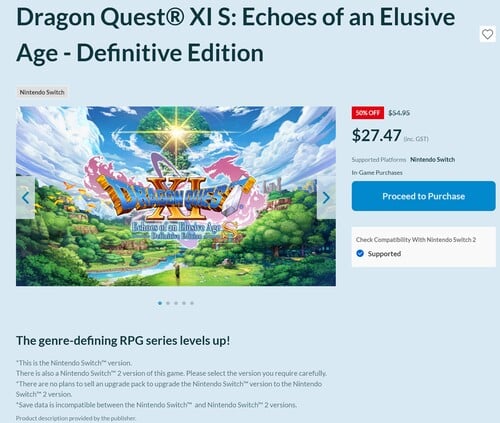 勇者斗恶龙 XI S：神秘时代的回声 - 最终版 Switch 版免责声明