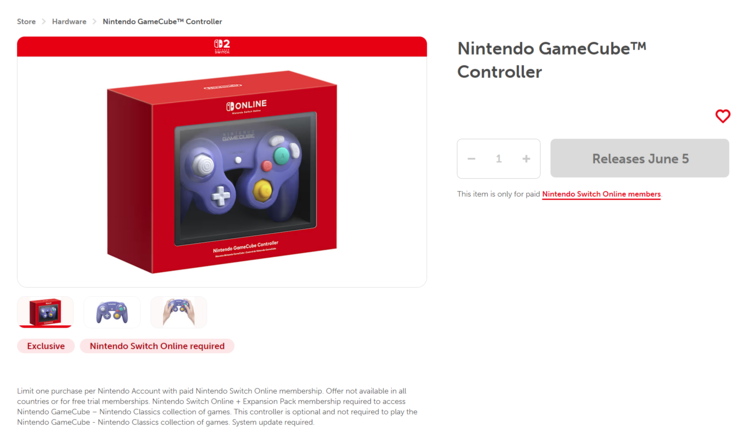 任天堂商店 Switch 2 游戏机控制器列表（图片来源：截图，任天堂美国公司）