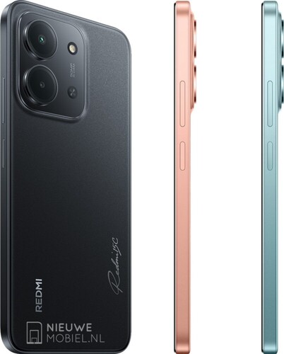 红米 15C 的午夜黑、暮光橙和薄荷绿三色。(图片来源：NieuweMobiel）