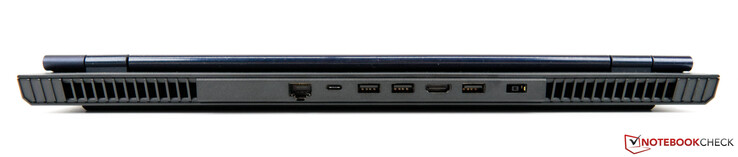 背面。以太网（RJ-45），USB-C 3.2 Gen 2，2个USB-A 3.2 Gen 1，HDMI，USB-A 3.2 Gen 1，AC适配器