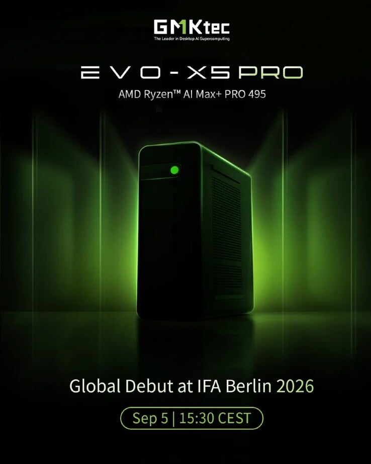 GMKtec透露，Evo X5 Pro迷你电脑将于2026年柏林国际电子消费品展览会（IFA 2026）上亮相。 