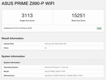 Core Ultra 5 250K Plus 的 Geekbench 6 跑分。