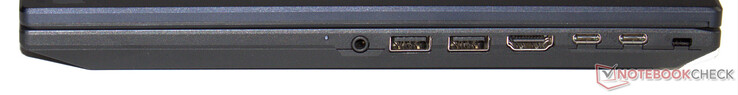 右侧：音频组合、2 个 USB 3.2 Gen 2 (USB-A)、HDMI、Thunderbolt 4 (USB-C；电力传输、DisplayPort)、USB 3.2 Gen 2 (USB-C；电力传输)、Kensington 锁插槽