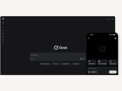 xAI 的 Grok 的宣传图片，展示了桌面和手机上的聊天机器人界面。(图片来源：xAI）