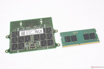 128GB CAMM模块（左）与16GB DDR4 SODIMM模块（右）对比