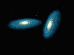 一幅描绘两个星系的艺术插图。