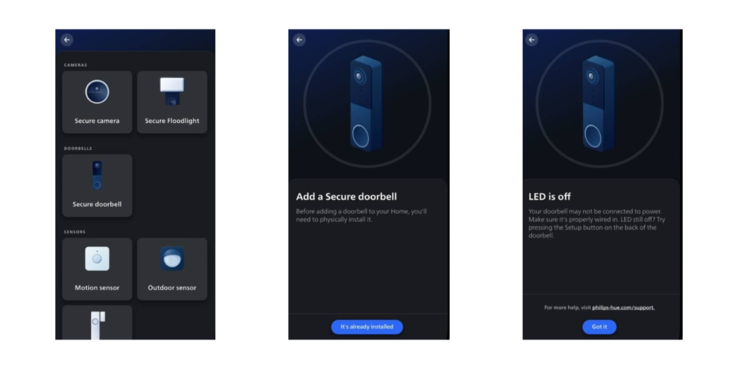 飞利浦 Hue 安全门铃出现在该品牌的应用程序中。(图片来源：飞利浦 Hue 应用程序）
