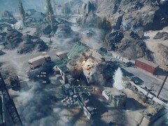 在《战地6》中，一架攻击直升机射击并摧毁了一栋建筑（图片来源：YouTube上的《战地》，截图）