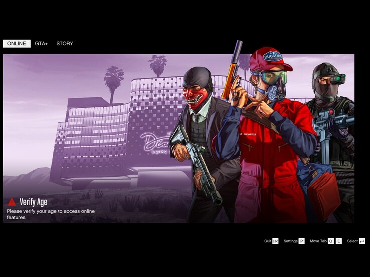 GTA Online》主屏幕显示年龄验证提示。 （图片来源：Tez2 on X）