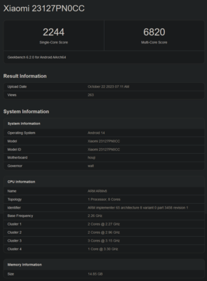 骁龙 8 代 3 Geekbench 跑分（图片来自 Geekbench）