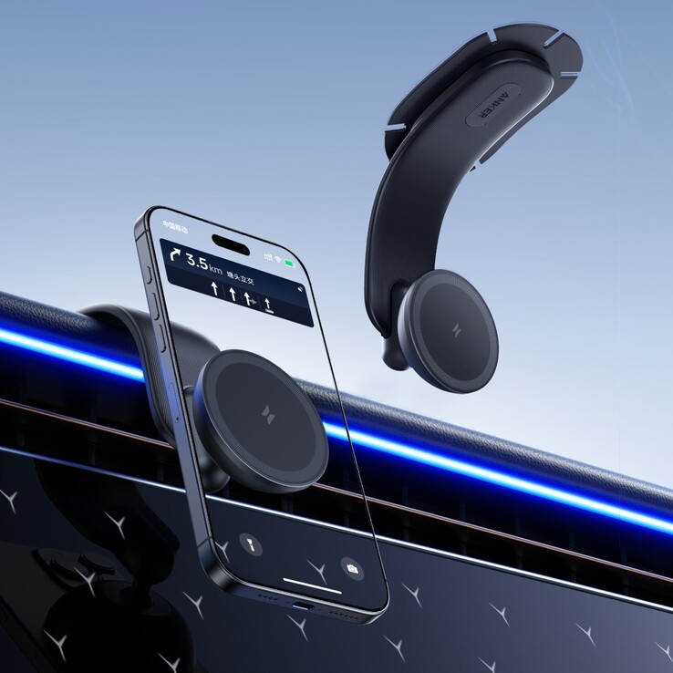 Anker Nano 无线车载充电器（磁性、可拆卸垫）。(图片来源：Anker）