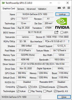 GPU-Z NvidiaGeForce GTX 1650