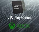 美光 GDDR7 DRAM 下方的 PlayStation 和 Xbox 徽标（图片来源：美光、索尼 PlayStation、Xbox Gaming，有编辑）