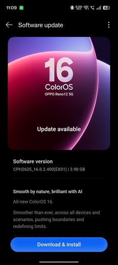 搭载 ColorOS 16 的雷诺 12 5G（图片来源：u/Choice-Gene1363 via Reddit）