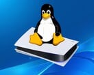 PS5 游戏主机上方显示的 Tux Linux 标志