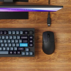 Keychron M2 鼠标，带 8K 接收器、延长线和适配器。
