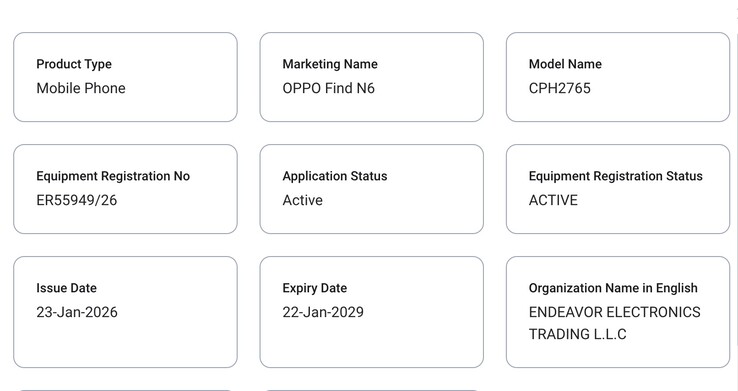 OPPO Find N6 亮相 TDRA。(图片来源:TDRA)