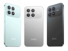 小米 Poco F8 Pro 的三种首发颜色。(图片来源：Xiaomi via Sudhanshu Ambhore - 已编辑）