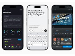 显示带有Apple 智能功能的 SmartGym、Stoic 和 VLLO 的 iPhone。(图片来源：Apple 新闻中心）