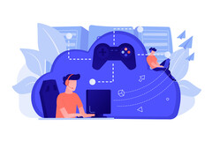 通过中央基础设施连接多个用户的云游戏插图（图片来源：vectorjuice via Freepik）