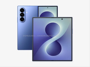 传言中的Galaxy Z Fold 8 的非官方 CAD 渲染图，显示正面和背面。