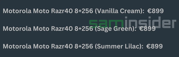 新的 "Razr40 "价格泄漏。(来源: SamInsider)