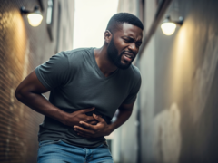 一名黑人紧握腹部（图片来源：人工智能生成的图像）