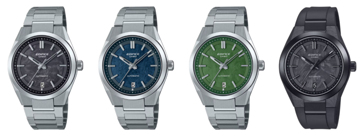 从左至右：卡西欧 EFK-100CD-1A、EFK-100D-2A、EFK-100D-3A 和 EFK-100XPB-1A 手表。(图片来源：卡西欧，经编辑）