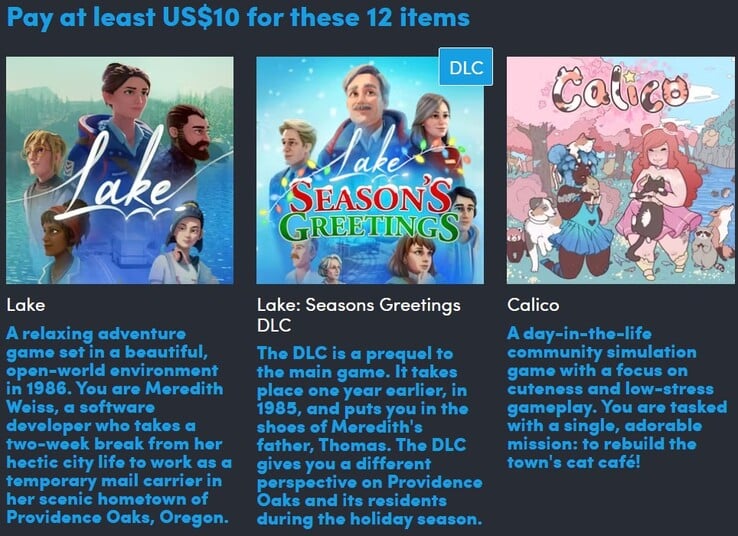 装饰图片。第三层共包含 12 件物品（图片来源：Humble Bundle）