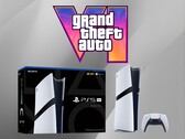 图为 PS5 Pro 游戏机，下方为《GTA 6》标志（图片来源：索尼 PlayStation、Rockstar Games，有编辑）