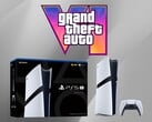 图为 PS5 Pro 游戏机，下方为《GTA 6》标志（图片来源：索尼 PlayStation、Rockstar Games，有编辑）