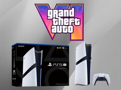 图为 PS5 Pro 游戏机，下方为《GTA 6》标志（图片来源：索尼 PlayStation、Rockstar Games，有编辑）