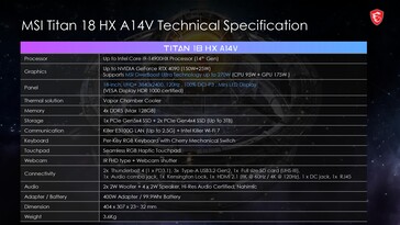 微星 Titan 18 HX - 规格。(图片来源：微星）