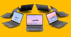 在谷歌新的Chromebook Plus 计划下生产的 Chromebook 比通常在 ChromeOS 世界中看到的规格更强。(图片：谷歌 Chrome 浏览器、英特尔、AMD 和 Ryzen 标识，有删改）