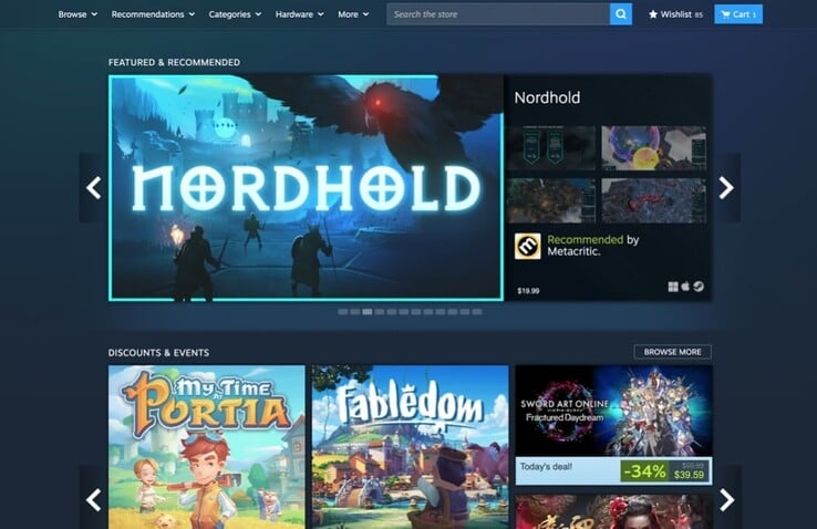 现在，Steam 商店采用了全新的中央菜单栏（图片来源：Steam）