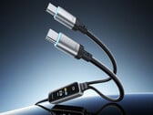 这款二合一快充线缆最大功率可达140W。图为展示两个USB-C输出端口的宣传图。