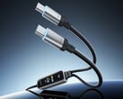 这款二合一快充线缆最大功率可达140W。图为展示两个USB-C输出端口的宣传图。