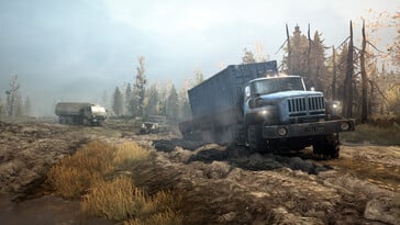 显示 MudRunner 中三辆车的图片。(图片来源：Steam）