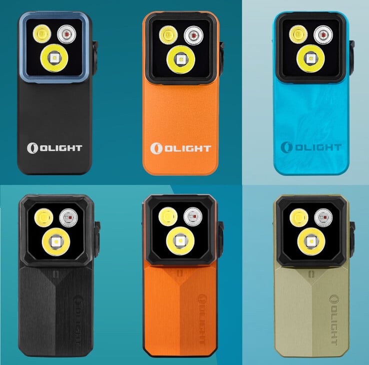 Olight Oclip 2 Pro（上图）有黑色、橙色或潮汐蓝三种颜色可选，而 Oclip 2 Ultra（下图）则有缟玛瑙黑、琥珀橙或橄榄绿三种颜色可选。